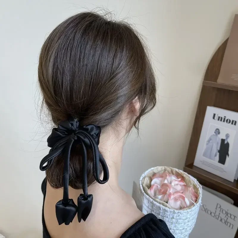 Wstążka z kokardką elastyczne opaski do włosów wysokiej jakości kwiatowy wisiorek gumka do włosów krawaty dziewczęce eleganckie Barrettes nakrycia głowy damskie akcesoria do włosów — zdjęcie 3