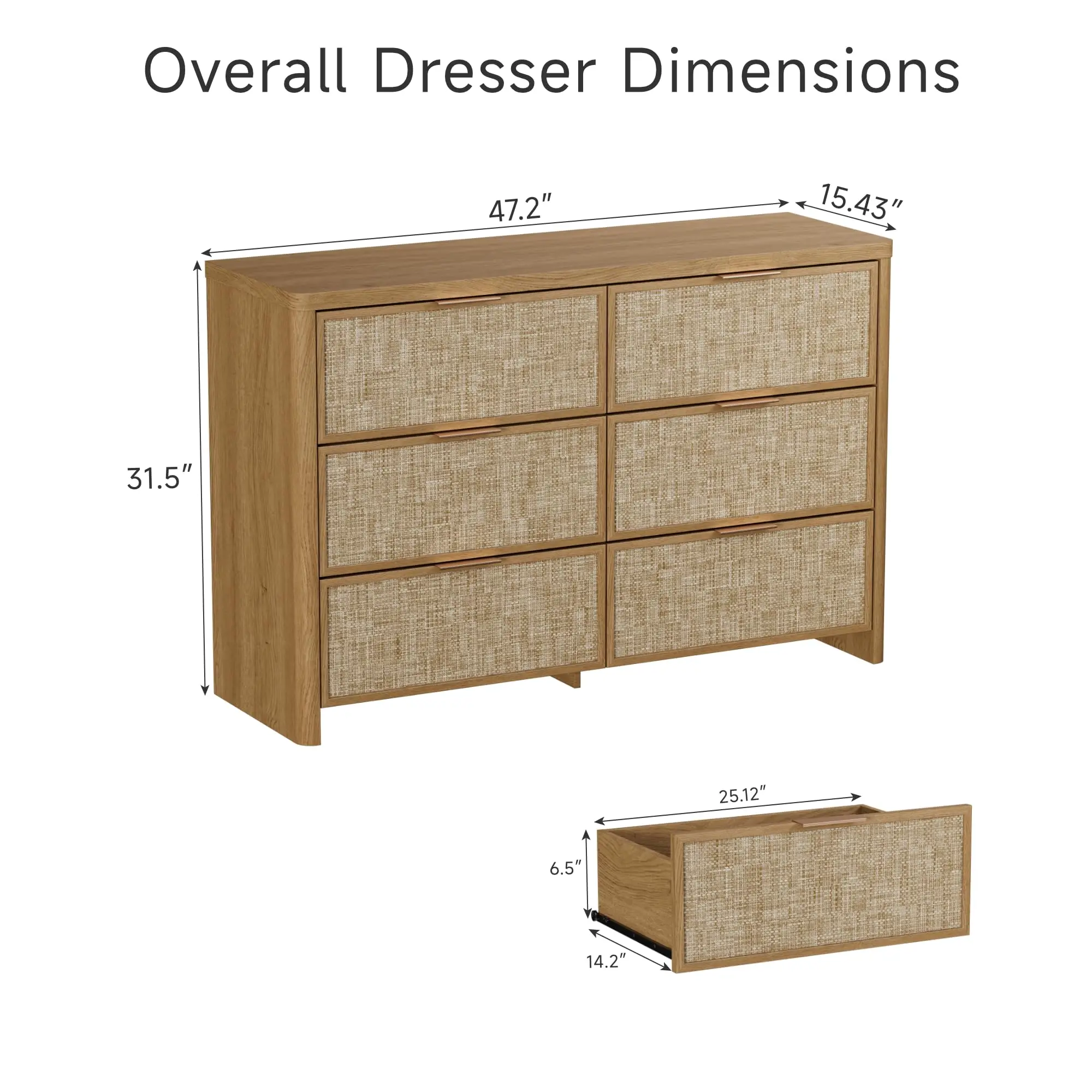 Rattan Dresser and Nightstand Set, 47.2