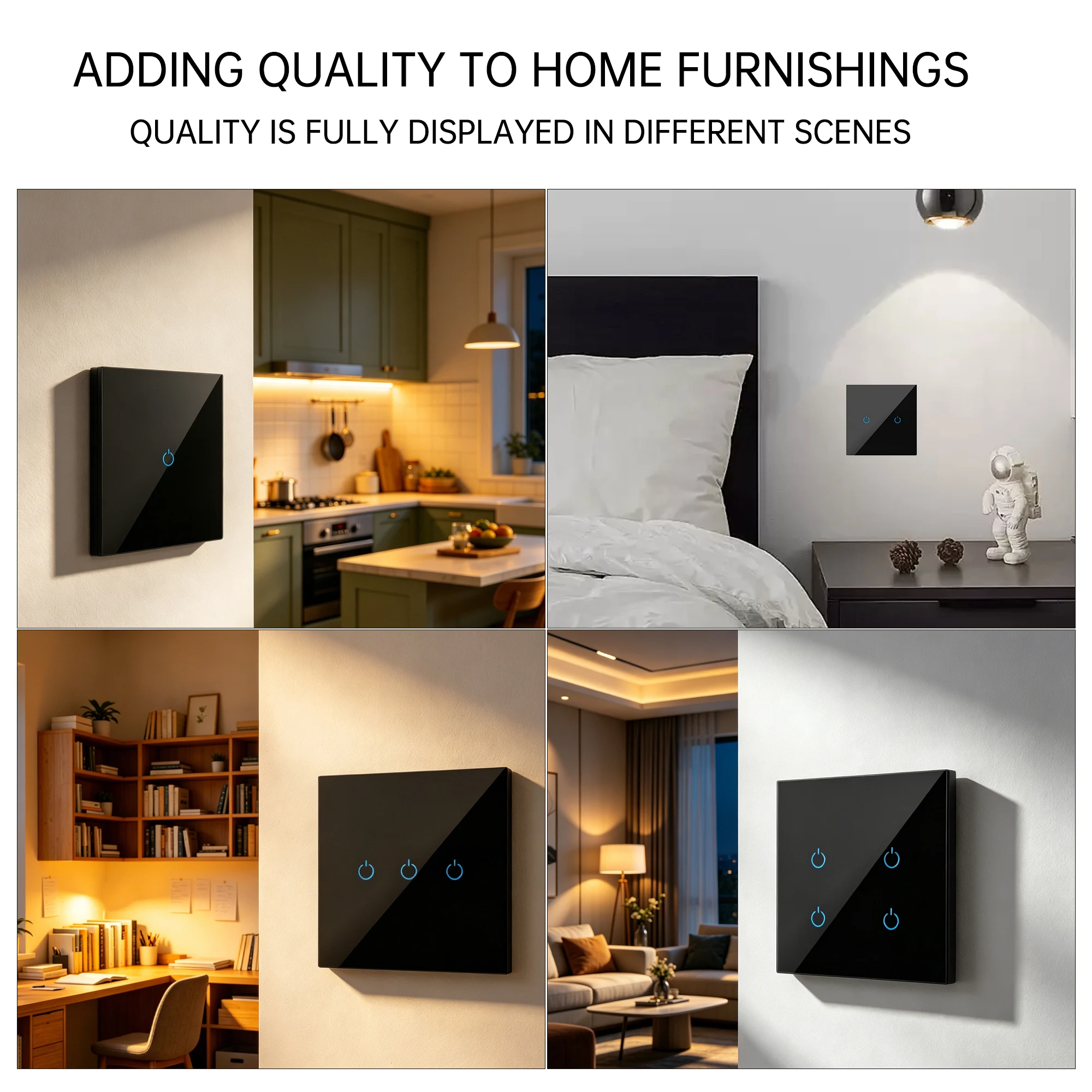 Smart Wall Touch Switch Tempered Glass Panel 1/2/3 Gang Single Live/Neutral Wire Light Switch Scratch Resistant Easy Clean