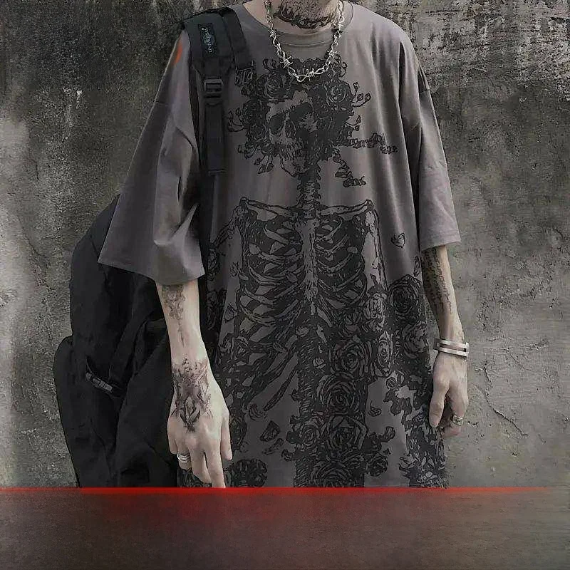 

Goth Skull Print T-irt Women's Punk Oversize ort Sve Base Layer Pants Autumn 202 Other Material 00%