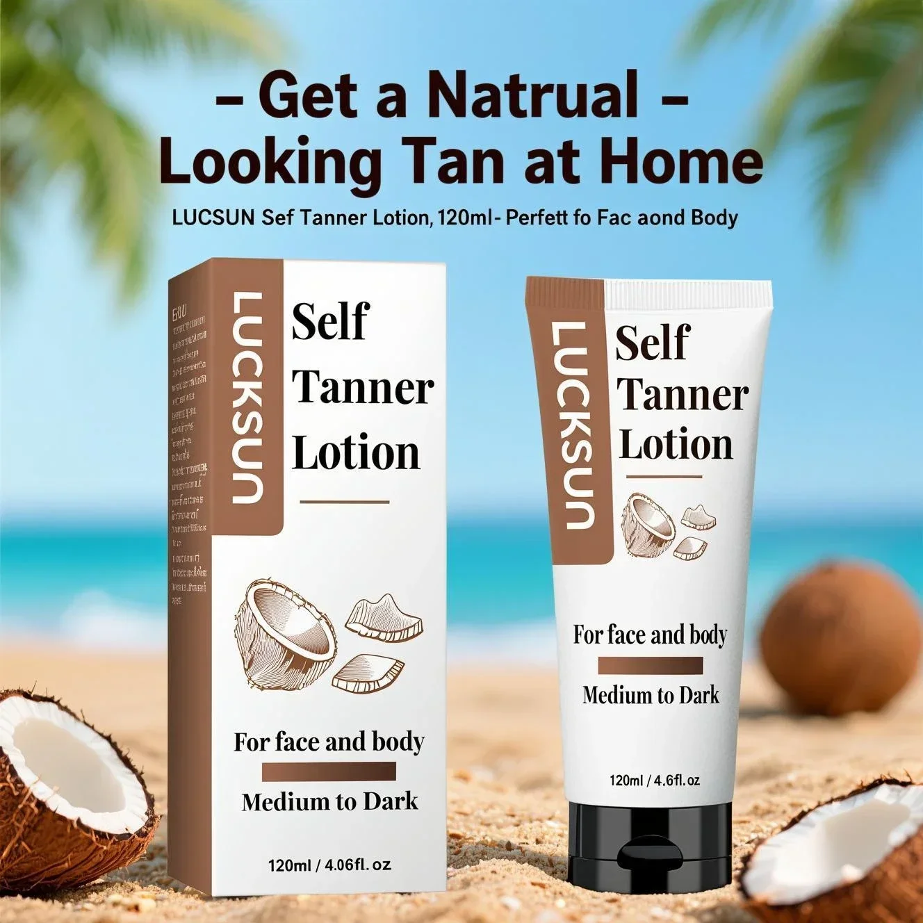 

Natural Self Tanner Lotion for Face & Body 120ml - Organic Tanning Formula with Aloe & Shea Butter, Medium to Dark Shade