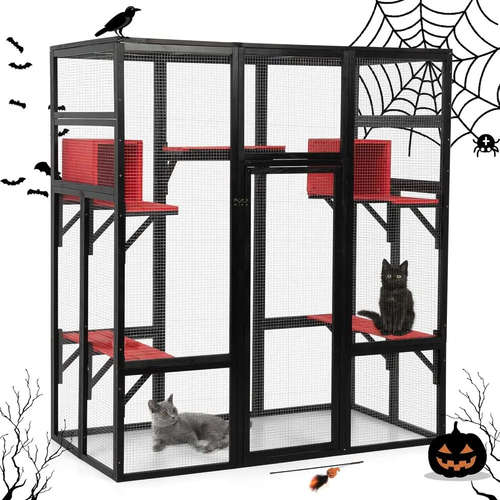 

Большой 70-дюймовый уличный деревянный кошачий шкаф с жерновами, 7 платформами, 2 коробками, водонепроницаемая крыша, устойчивая к ультрафиолетовому излучению