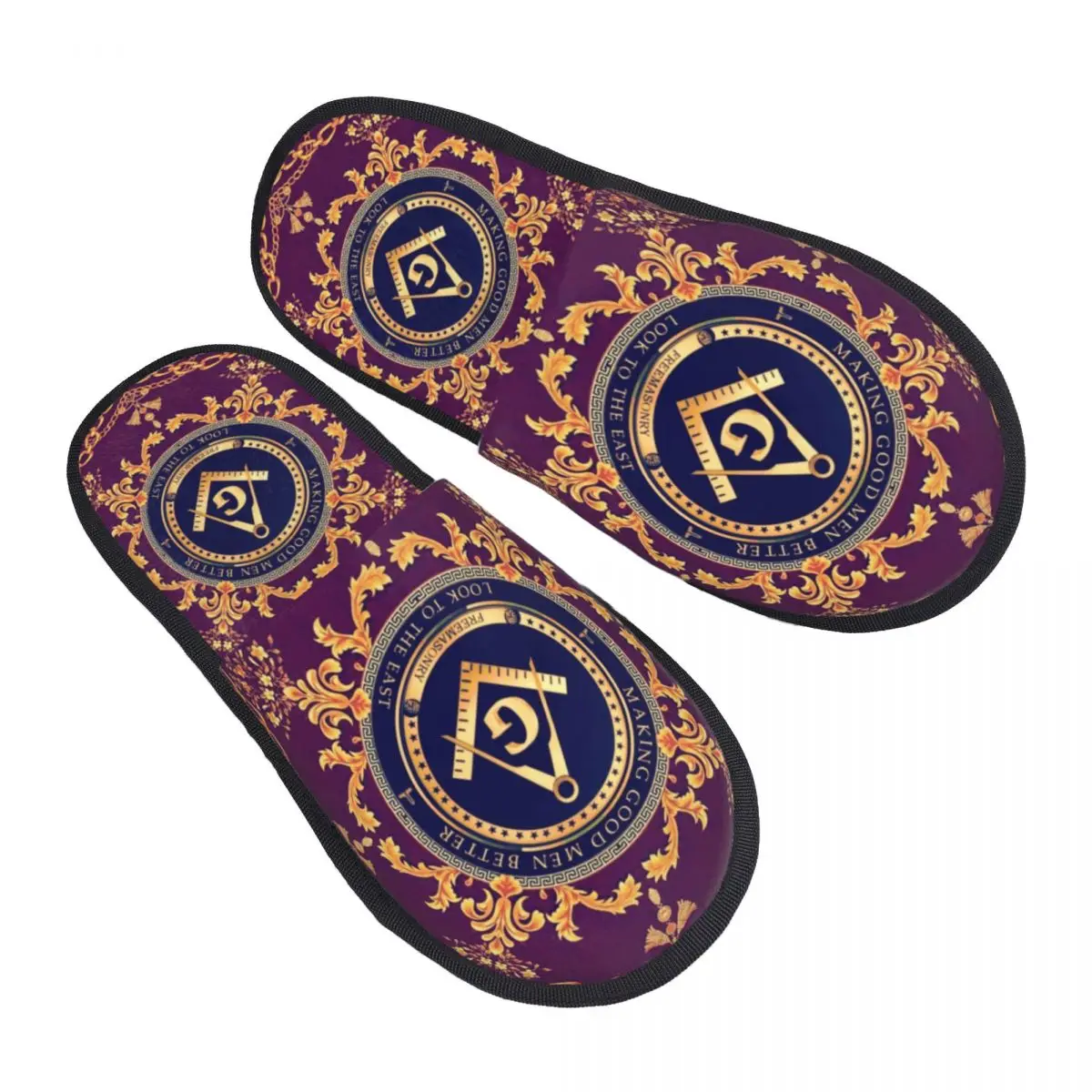 Custom Women Freemason Baroque Design House Slippers Soft Warm Masonic Mason Memory Foam Fluffy Slipper Indoor Outdoor Shoes