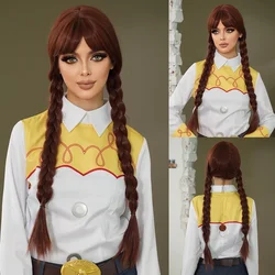 NAMM Halloween Costume Party Wigs Long Reddish Brown Braids Wig with Bangs Braid Cosplay Wig Synthetic Hair Wig for Girls