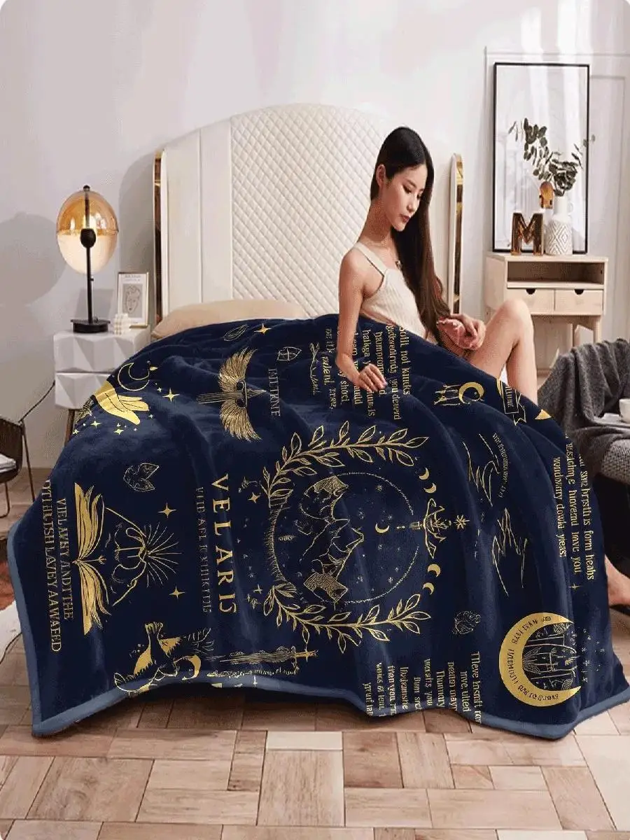 pc Sarah J Maas Inspired Fantasy Quote Throw Blanket Navy Blue  Gold Flannel Couch Cover Soft AllSeason Gift for ACOTAR Fans Cou