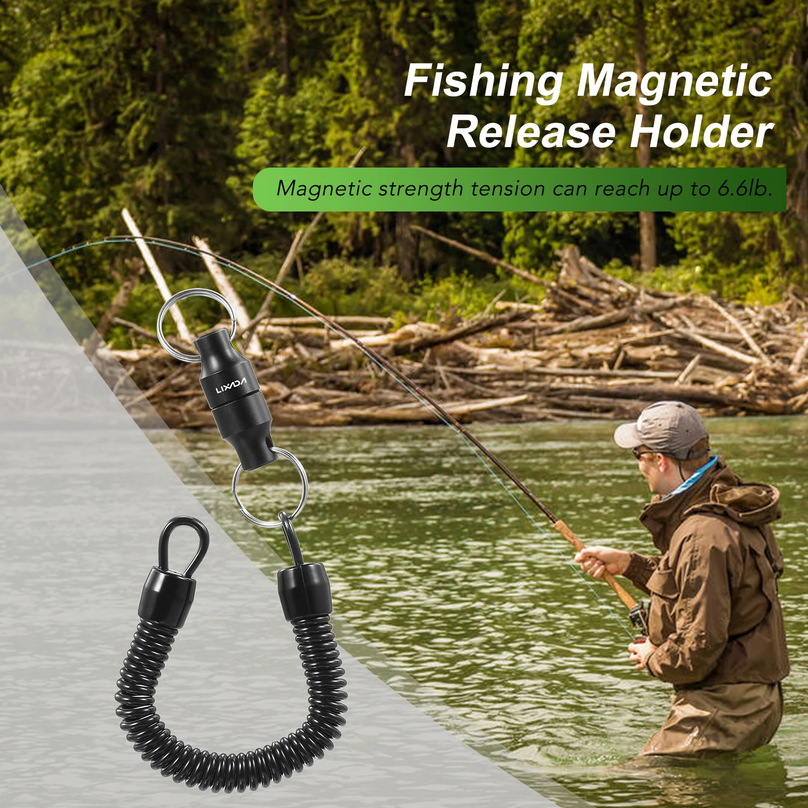 Lixada Fly Fishing Magnetic Net Release Holder Keeper Magnet Clip Landing Net Connector with Coiled Lanyard