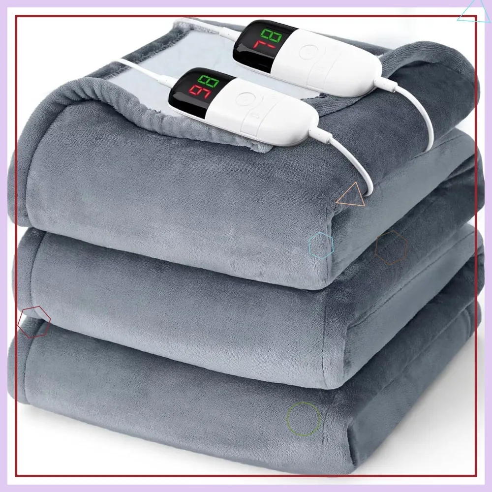 

King Size Heated Electric Blanket - Dual Control, 10 Heat Levels, Auto Off, Soft Warm Gift for Seniors