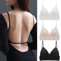 Sexy Low Back Bras Comfortable Lingerie Wire Free Underwear Ice Silk Push Up Bra Women Summer U Backless Thin Bralette Top Bras