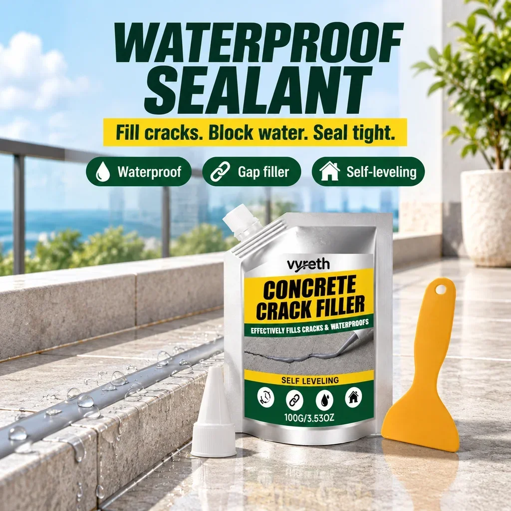 Waterproof Crack Filler Sealant, Multi Purpose Repair Putty for Concrete Wall Floor Furniture Gap, DIY Kit 100g