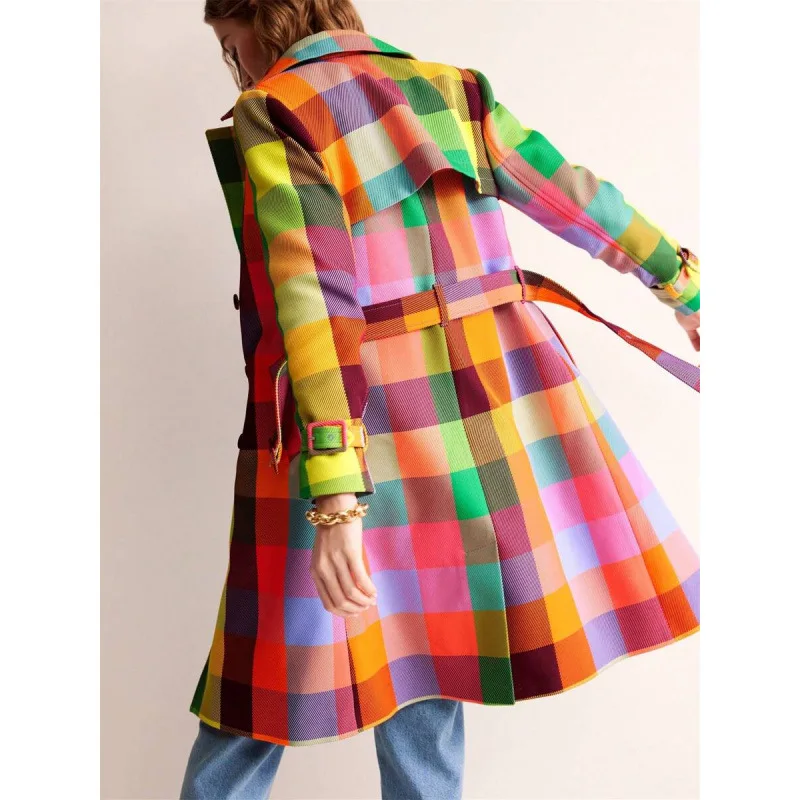 

Женское шерстяное пальто в клетку S 39656, стандартная длина, весенний сезон, модный клетчатый дизайн, премиум качество, женская верхняя одежда