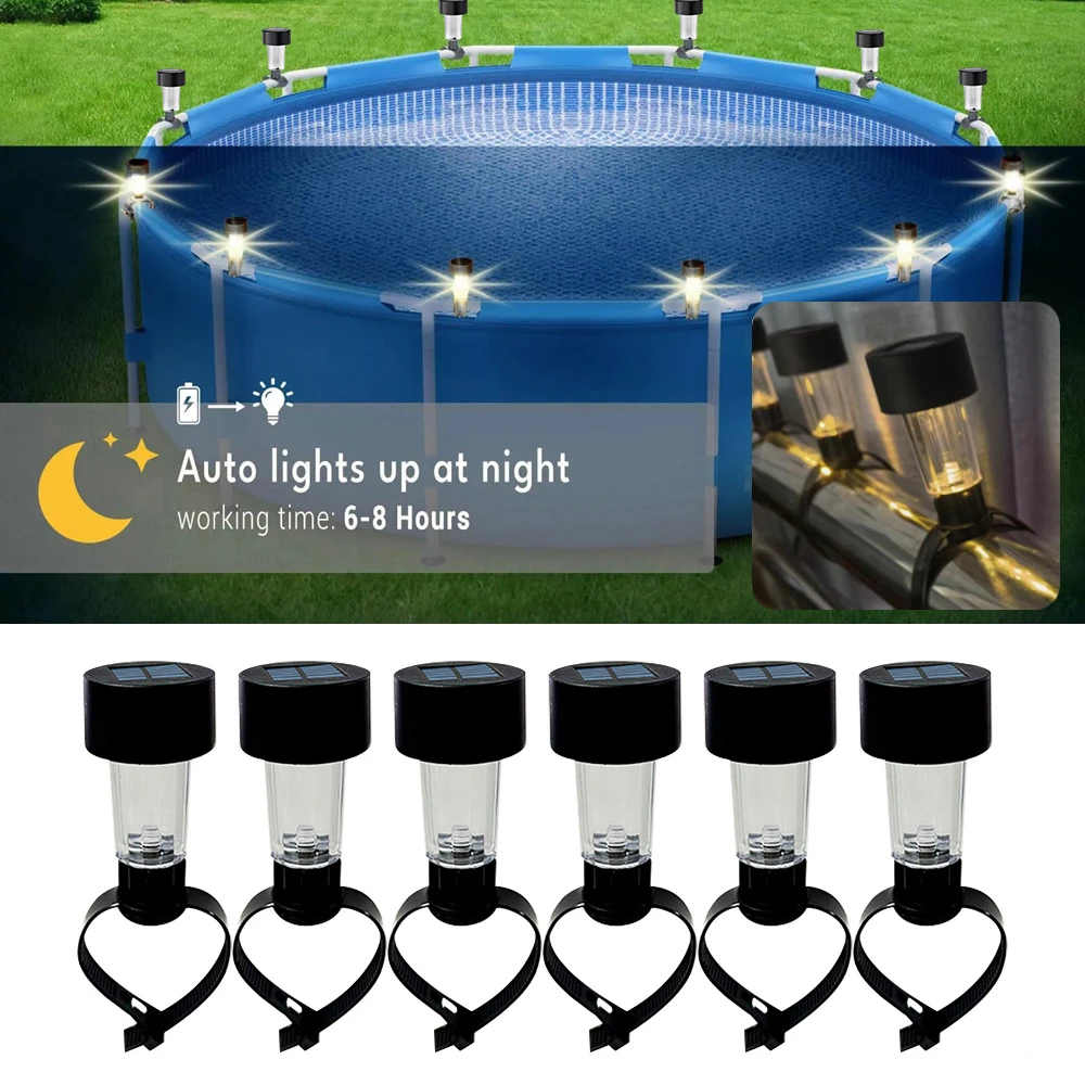 

6pcs 3 Color Solar Pool Light Waterproof Swimming Pool Trampoline Fence Yard Decor Lights for Framed Above Ground Pools