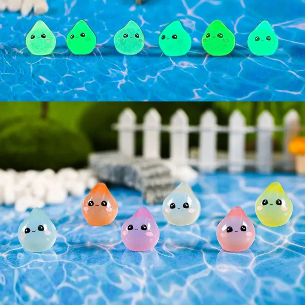 10/20/30PCS Glow in Dark Resin Water Drop Figurines 6 Colors Mixed Mini Micro Landscape DIY Pendant Ornament Craft
