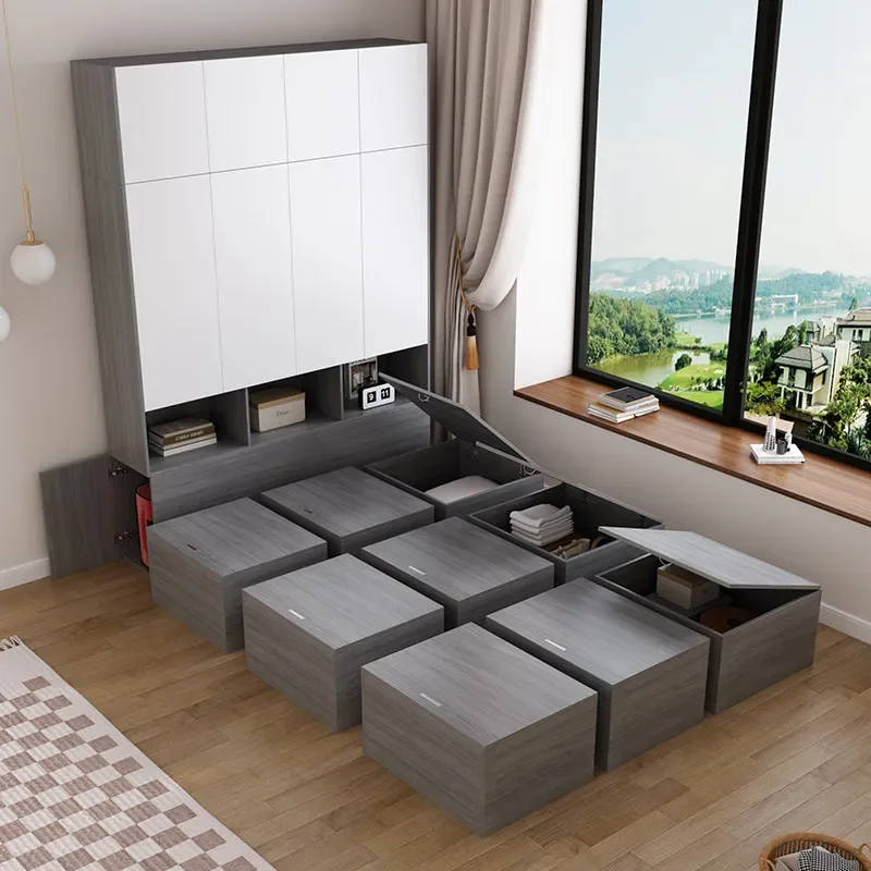 Customized tatami bed storage box Rubik's cube combination small apartment single bed splicing bay window floor high box