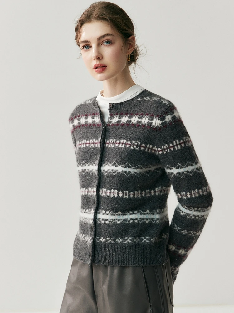 Cárdigan de Cachemira de colores contrastantes para mujer, suéter grueso y cálido con cuello redondo, Chaqueta corta de punto para otoño e invierno, Retro, suave y cómodo, de gama alta