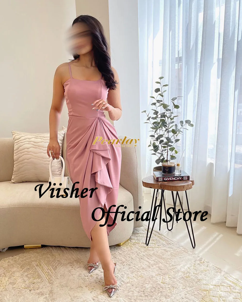 Viisher Saudi Arabic Mermaid Formal Evening Dresses for Women Ruched Satin Dubai Prom Party Dress Outfits Tea Length