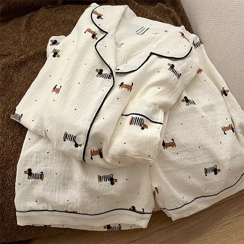 

2025 New Summer ort Sve Spwear Women's Japanese Sle Cartoon Cute Pure Cotton Loose Student Home Clothes Set