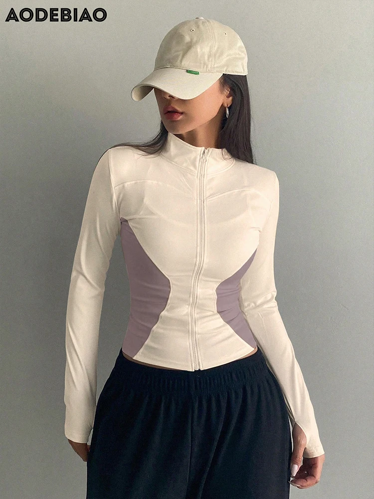 AODEBIAO Autumn Winter Women Jacket Coat Long Sleeves Fashion Turtleneck Slim Coat Casual Cardigan Jacket Hoodie Lady Streetwear