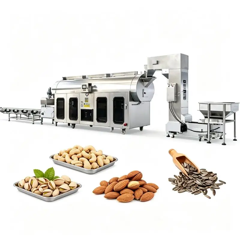 Full Automatic Continuous Belt Gas Almonds Peanuts Nut Cacao Beans Cashew Kernel Roast Roaster Line Machine