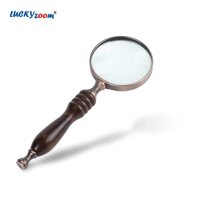 

Retro 10X Reading Magnifier Handheld Magnifying Glass Wooden Handle Metal Jeweler Loupe High-end 72MM Gift Classic Elderly Lupa