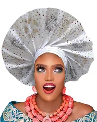 African Fan Auto Gele For Women Nigerial Stone Headwrap