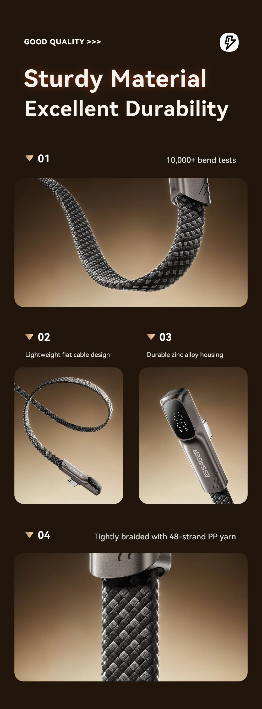 Essager Elbow 7A USB-auf-Typ-C-Kabel mit Digitalanzeige, Schnellladekabel 100W 88W für Huawei, Honor, Oneplus, Samsung – Detail 9