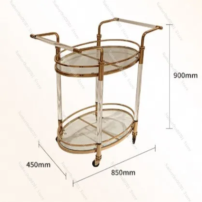 European Style Bar Cart, Double Layer Acrylic & Stainless Steel Serving Wagon for Hotel & Home Bar