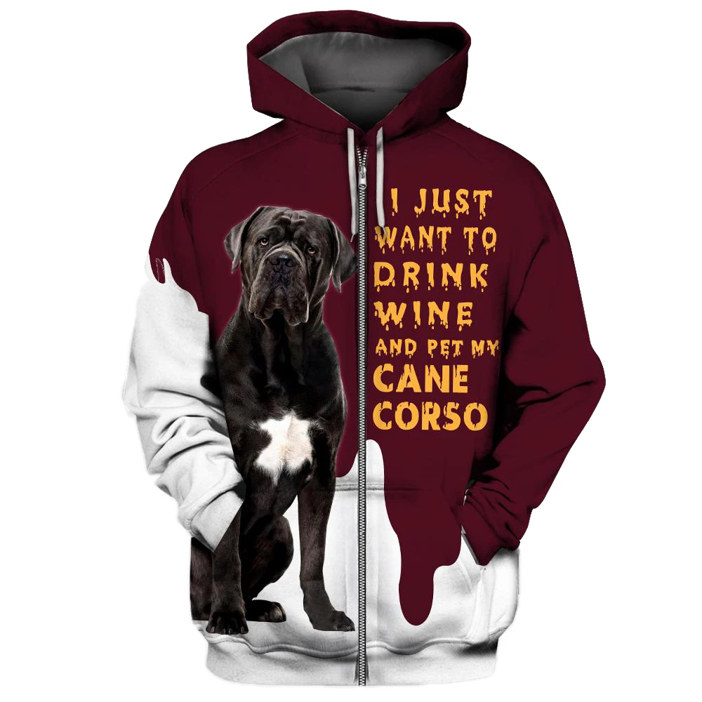 

HX Animals Zip Hoodies 3D Graphic Wine Cane Corso Dog Printed Sweatshirts Fashion Casual Tops Harajuku Streetwear