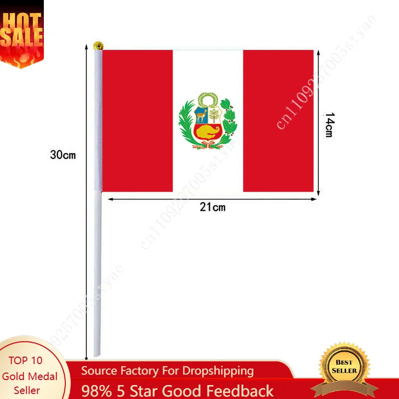 Peru Hand Waving Flag Peruvian Flags Small Mini Hand Held Flags 10 Pcs 14x21cm  Sporting Event Support Handheld Flag