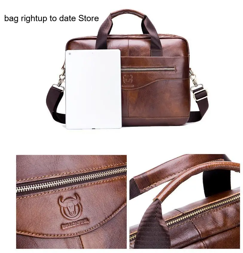 Genuine Leather Pure Color Business Large Capacity Shoulder Crossbody Laptop Bag Men