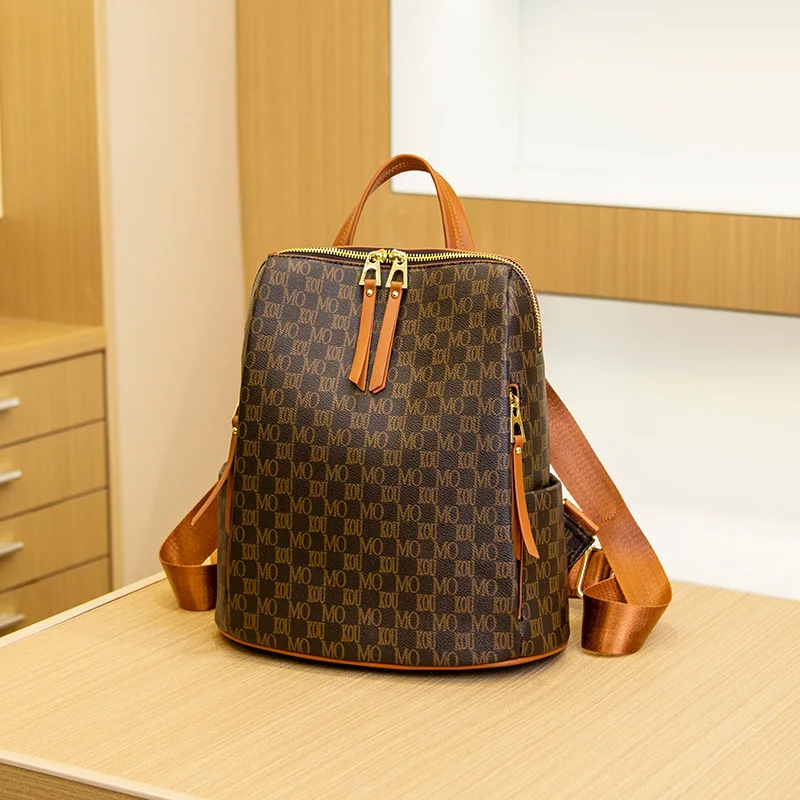 حقيبة ظهر مطبوعة بأحرف عتيقة، مناسبة لحقائب السفر النسائية العصرية، حقيبة ظهر ذات ألوان متباينة ذات سعة كبيرة