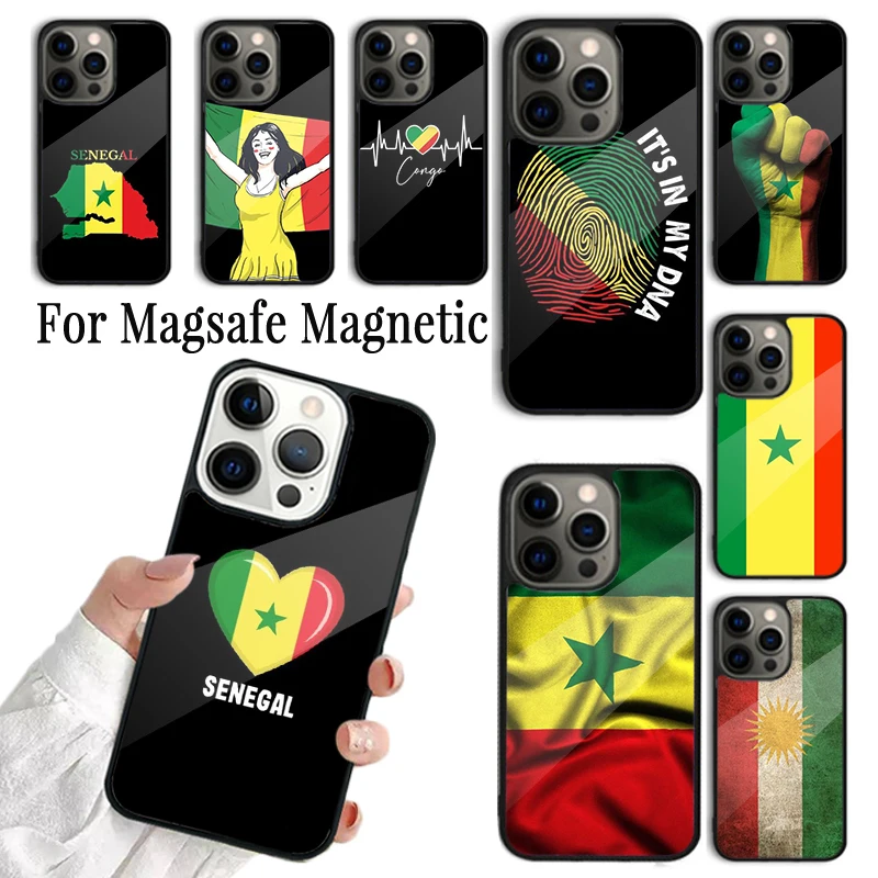 Coque Phone Case For iPhone 16 15 14 13 12 Mini 11 Pro Max Plus Magsafe Magnetic Wireless Charging Cover Senegal Flag