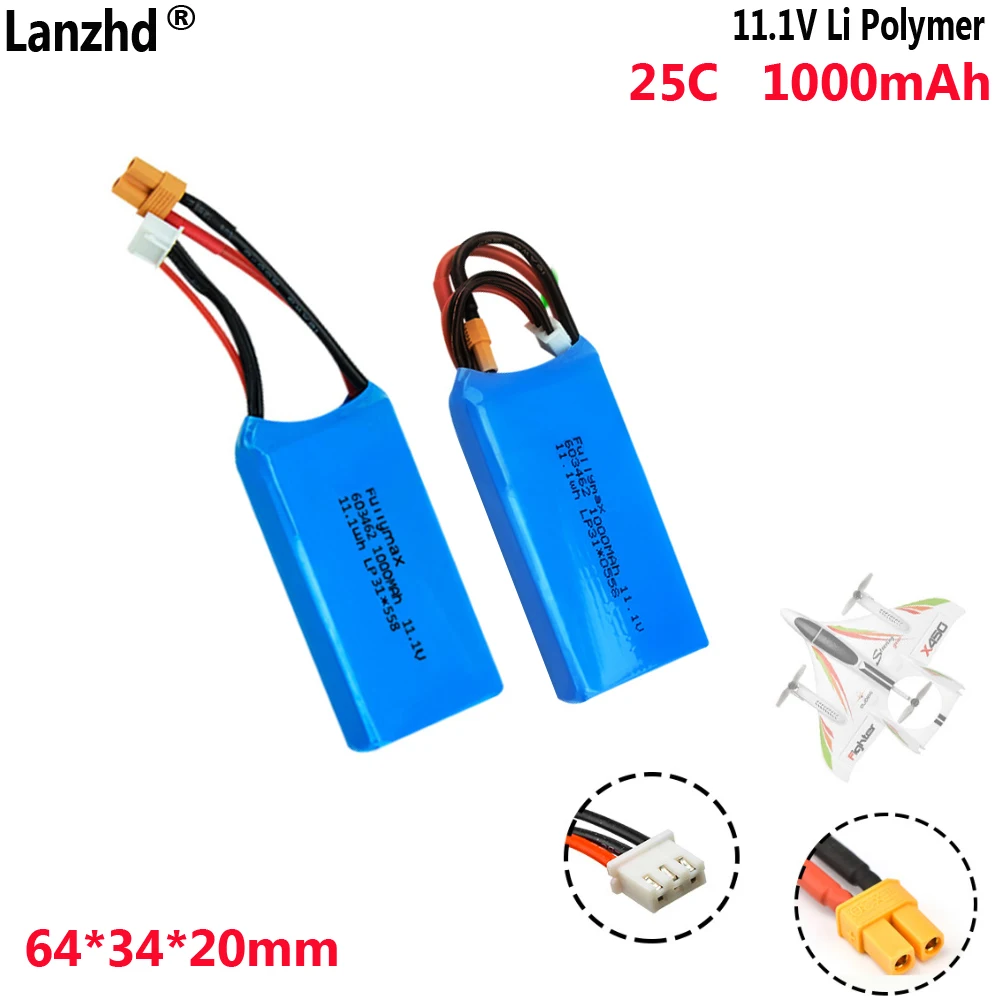 3S 11.1V Lithium Battery 1000mah For XK Weili X450 Remote-controlled fixed-wing glider Model cell