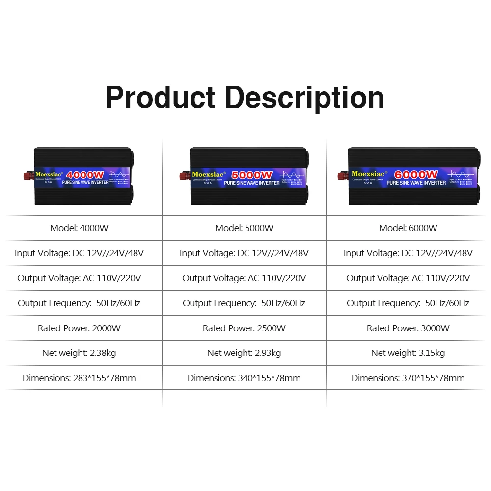 4000 واط 5000 واط 6000 واط نقية شرط لموجة العاكس تيار مستمر 12V24V إلى التيار المتناوب 220 فولت الاتحاد الأوروبي المقبس الشمسية سيارة العاكس محول للاستخدام في الهواء الطلق/RV/التخييم
