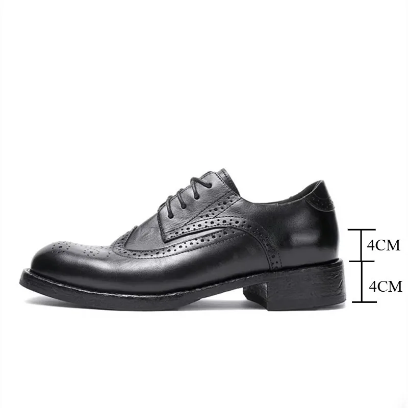 

British-Style Men Brogues Built-in Heel Lift Genuine Leather Business Formal Dress Shoes Fashion Groom Wedding Shoes