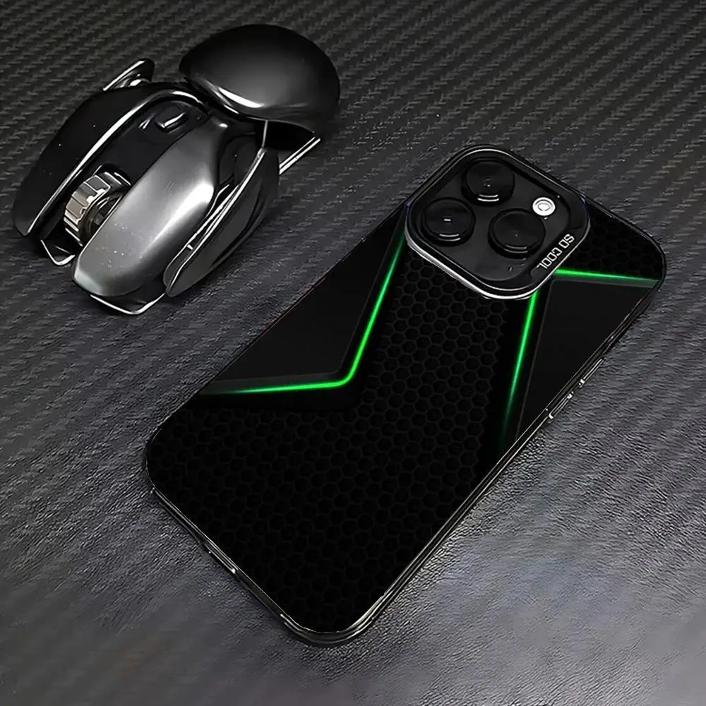 

Green center symmetrical phone case for iPhone 16 15 14 13 12 11 Pro/ Max/Plus shock-proof rear cover anti-fingerprint