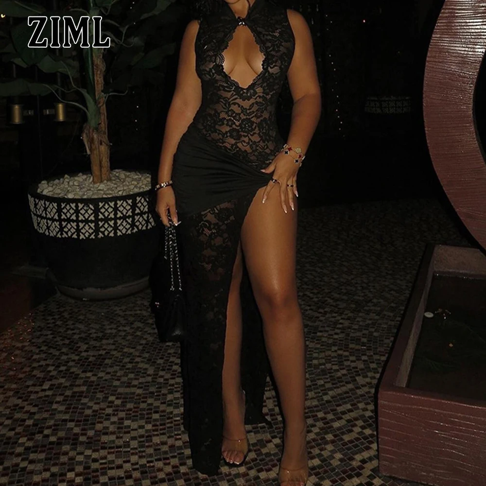 

ZIML Solid Hollow Out Slimming Chic Dresses for Women Round Neck Sleeveless High Waist Sexy Chic Dress Female Fashion Style New