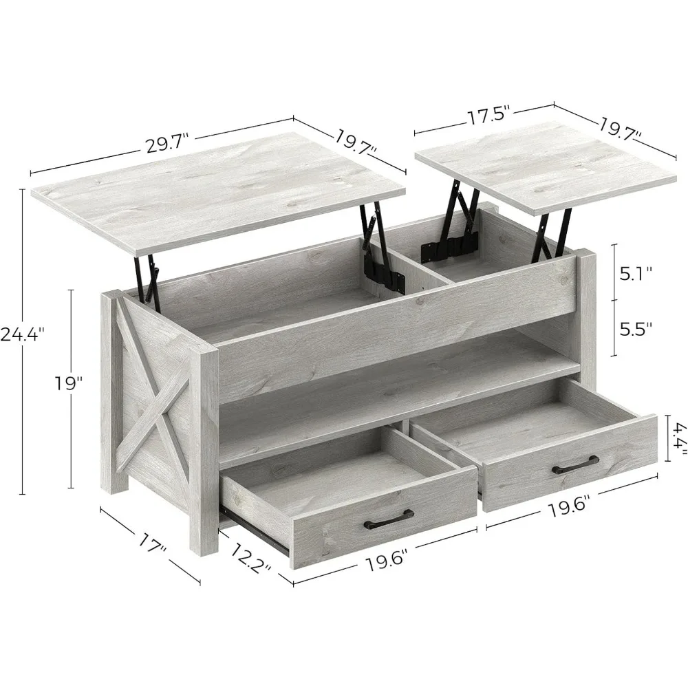 Coffee Table with Wooden Lift, Table Top, Coffee Tables, Furniture End of Tables, Side Table, Retro, Gray, Living Room