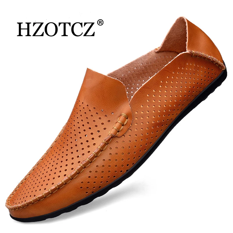 Summer Genuine Leather Shoes Men Comfortable Mesh Men Loafers Casual Shoes Men Flats Hot Sale Driving Shoes Moccasins Plus Size