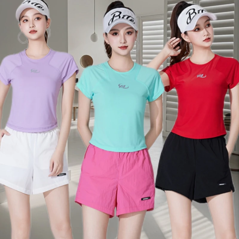 summer-fashion-quick-dry-square-dance-sport-suit-women's-short-sleeve-running-exercise-shorts-fitness-clothes-step-dance-team