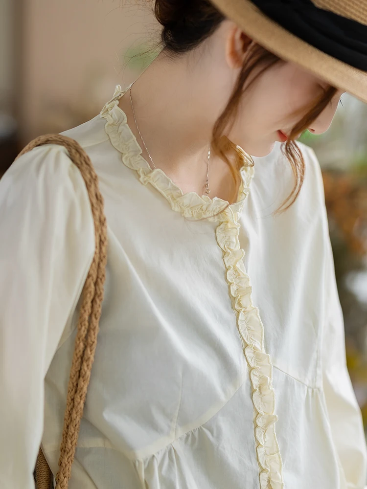 

Kamiyu Women's Casual Cotton Shirt Pure Color Fashion Loose Fit Spring Autumn New Style Elegant Style Long Sleeve Button up