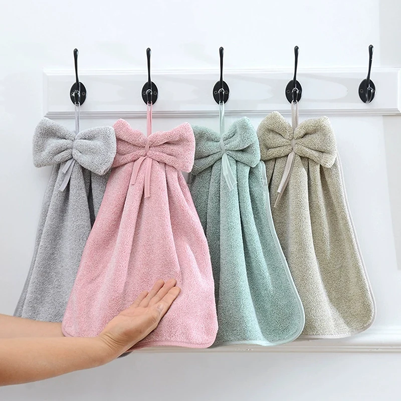 Bowknot Hand Towels For Kitchen Bathroom Coral Velvet Microfiber Soft Quick Dry Absorbent Cleaning Cloths Home Sauna Terry Towel
