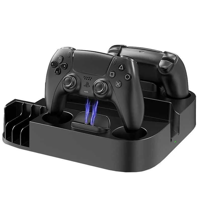 Multifunctional Controller Charging Station LED Dual Stand Charger Dock Cooling Base with Game Card Storage Stand for PS5 Type-C