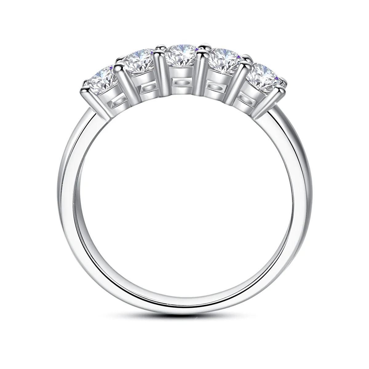 Massiver 925 Sterling Silber Ring mit 5 Steinen in Reihe für Damen, Runder Moissanit Stapelring, Hochzeit, Versprechen, Verlobung, Schmuckgeschenk – Detail 4