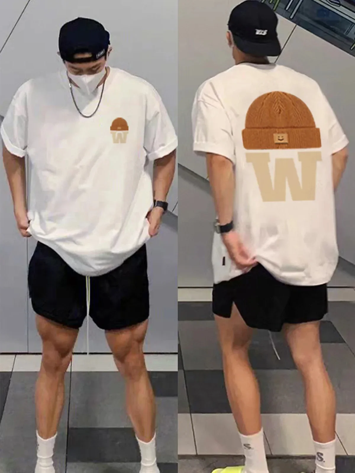 

Summer Korean Style Men's T-shirt Letters Printed Cotton Round Neck Tops Tee Fashion Retro Casual Fitness Street Y2K T-shirt