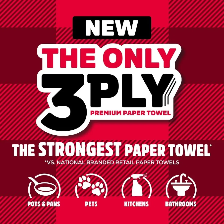 Brawny TearASquare 3Ply Paper Towels 6 Double Rolls = 12 Regular Rolls Strong Absorbent and Durable with 3 Sheet Sizes Quarter #2