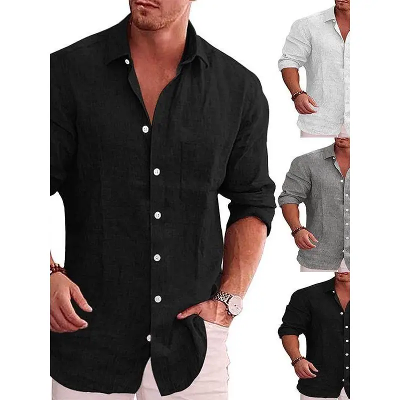 

Loose Fit Long Sleeve Shirt for Men Casual Pure Color Button up Top Spring Summer Fashion Youth Style PU Leather Material