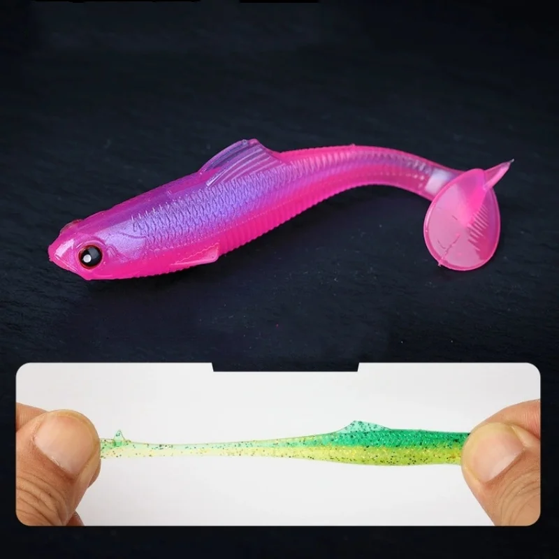 Reizbarer weißer Streifen, weicher Köder, T-Schwanz, Angelköder, langsam sinkend, künstlicher Köder, Wurm, 4–7 cm, schwarzer Pit Culter, Mandarine – Detail 2