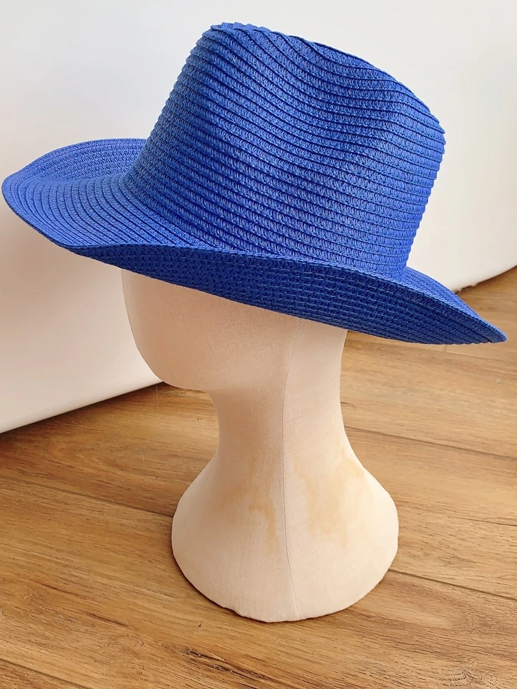 Western Denim Candy Color Curling Straw Hat Bowler Hat Men And Women Outdoor Seaside Beach Hat Sun Protection Sun Hat