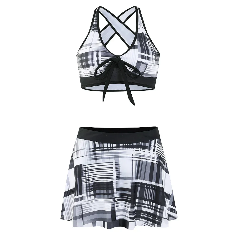أزياء مريحة بحر الصيف ملابس السباحة النسائية شنقا الرقبة مثير ملابس السيدات قطعتين Tankini تنورة قصيرة S-5XL