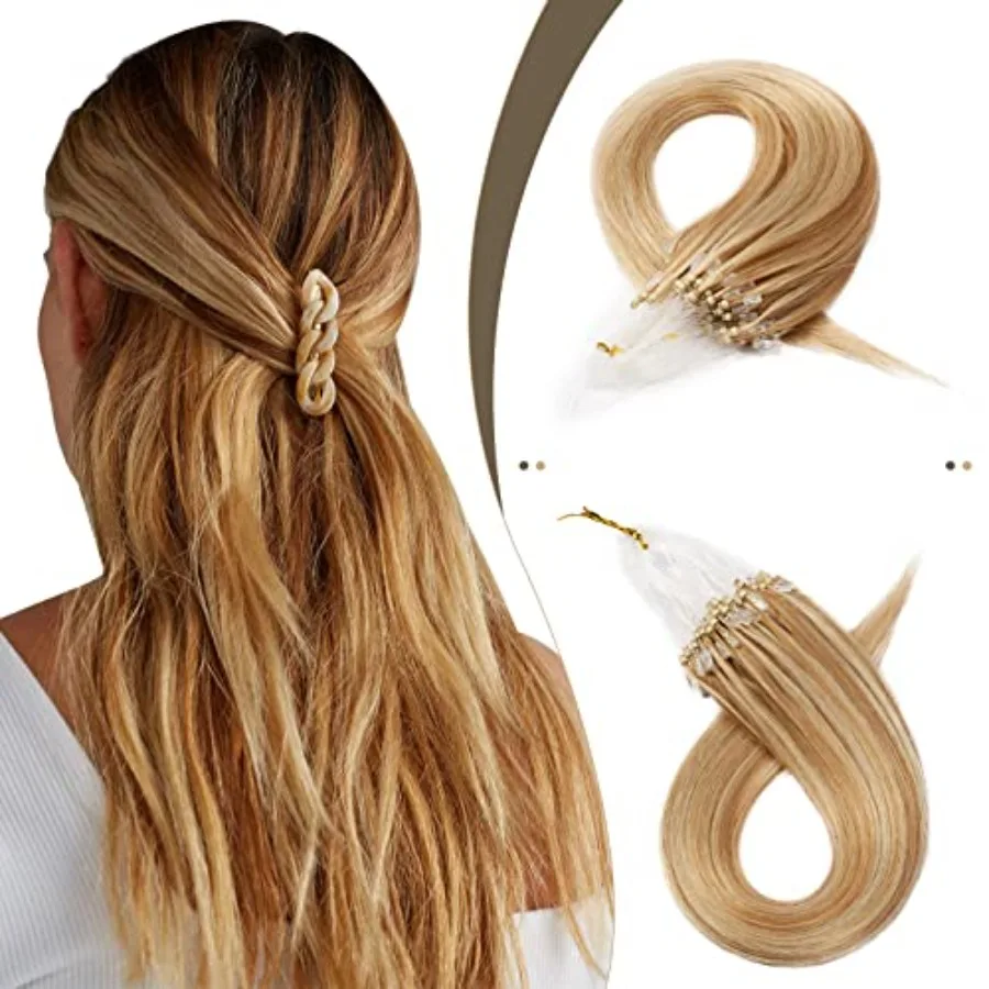 

Micro Beads Hair Extensions Human Hair Micro Loop Human Hair Extensions Natural Straight Cold Fusion 50g/pack 100 Strands Golde
